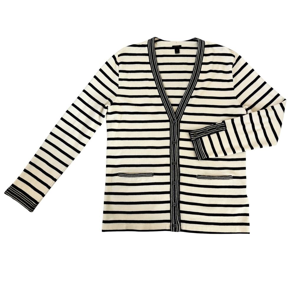 J.Crew Striped Long Sleeve Sweater Top Women Size M Black Off-White